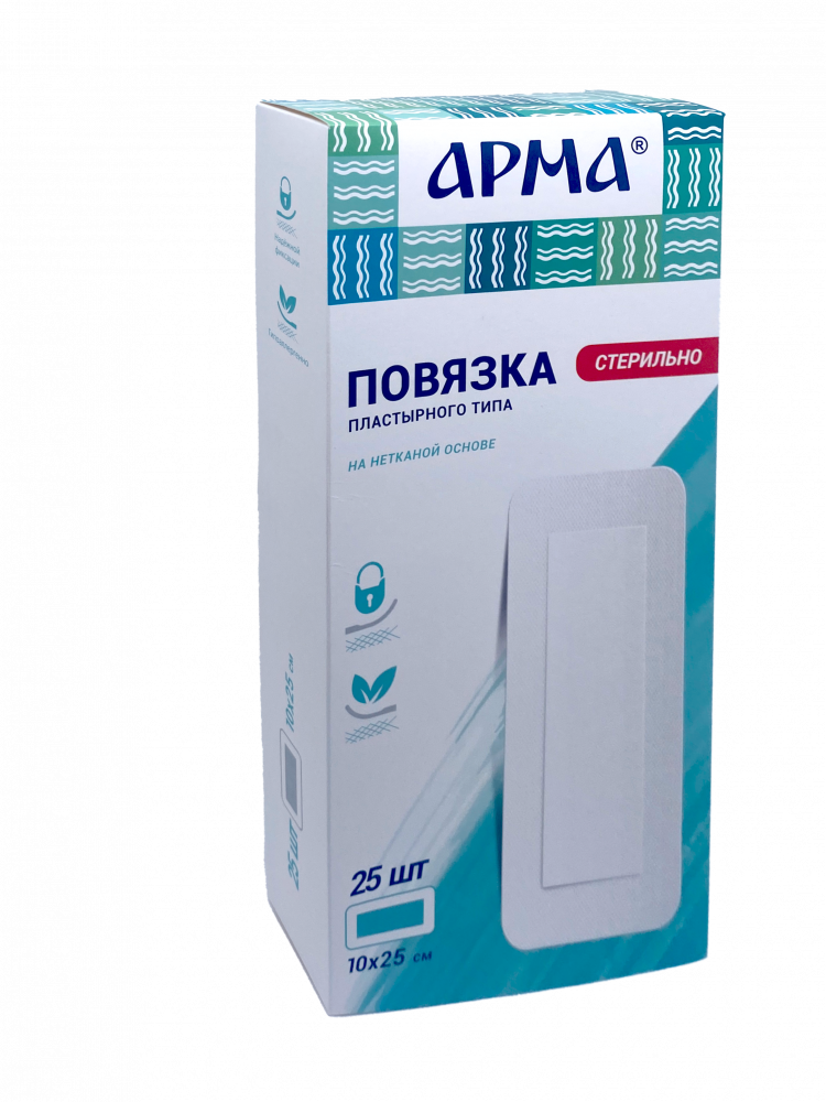 Стерильная повязка пластырного типа на нетканой основе 10х25 см